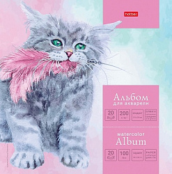 Альбом для акварели " Hatber " 210*210мм 20л Котики бывают разными, плотность - 200г/м2, склейка, ти