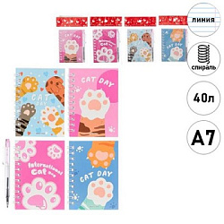Блокнот МАЛЫЙ ФОРМАТ А7 спираль 40л " Basir " Лапки (ассорти), линия, с рисунком, 4 дизайна (без воз