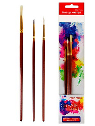 Набор  кистей (белка №2, коза№5, щетина№7) (НК-2815) 3шт,деревянная ручка, кратно 12