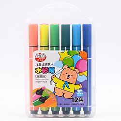 Фломастеры МИШКА ТРЕХГРАННЫЕ 12цв водн.основа, пласт.упак. арт.8590-12 (1/144наб)