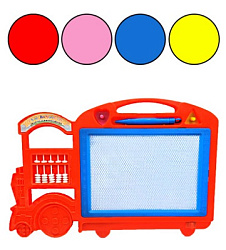 Доска " KWELT " Волшебный экран 33*22см Паровоз в наборе: ручка для экрана, 2 штампика, счёты, ассор