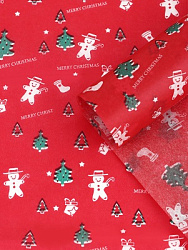 Бумага новогодняя упаковочная тишью «Пряничный человечек», красная, 50×66 см