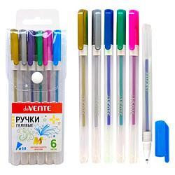 Набор гелевых ручек " deVente " Hit Metallic 6цв, 0,8мм, металлик, прозрачный корпус, сменный стерже