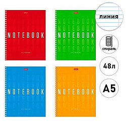 Тетрадь спираль А5  48л линия " Hatber " Colors, офсет, обложка - мелованный картон, 4 дизайна в спа