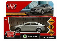 Машина металл SKODA OCTAVIA 12 см, двери, багаж, инерц. серебристый  кор. Технопарк в кор.2*36шт