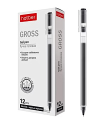 Ручка гелевая " Hatber " Gross черная 0,5мм, прозрачный, пластиковый корпус, картонная упаковка